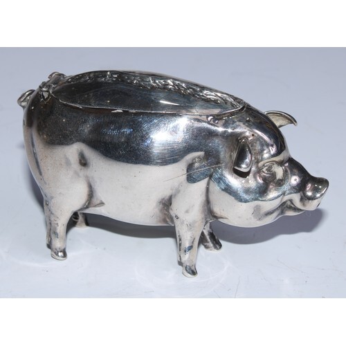 A Continental silver novelty table vesta, as a pig, hinged c...