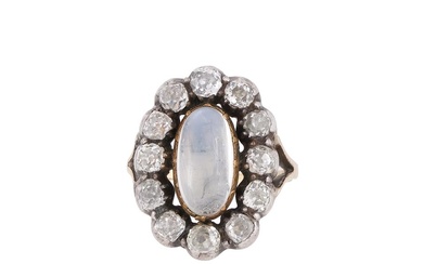 A DIAMOND AND MOONSTONE CLUSTER DRESS RING