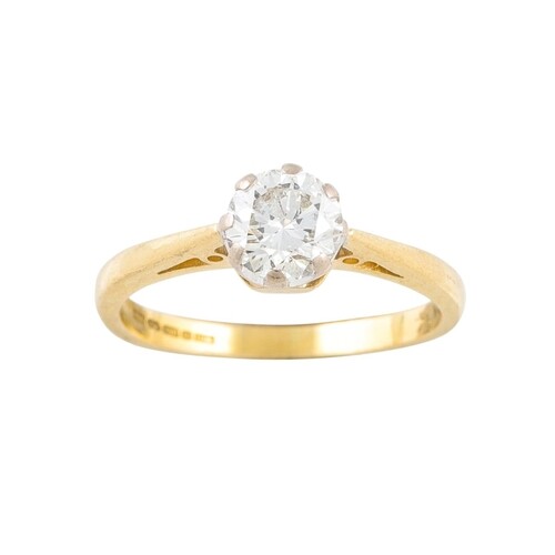 A DIAMOND SOLITAIRE RING, mounted in 18ct yellow gold. Esti...