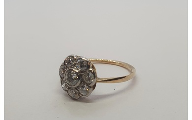 A Diamond flower Cluster Ring rubover-set old-cut stone with...