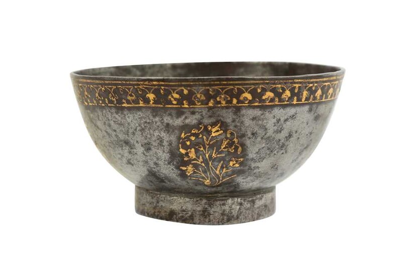 A FINE QAJAR GOLD-DAMASCENED STEEL CUP Iran, 19th century