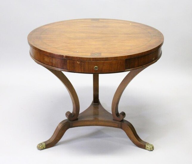 A FRENCH DESIGN ROSEWOOD AND BRASS INLAID CIRCULAR