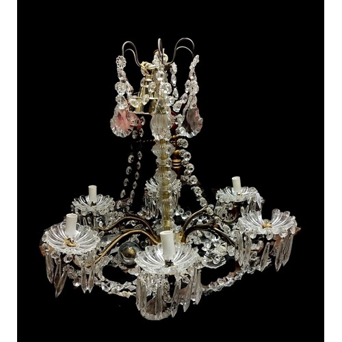 A FRENCH MID CENTURY GILT METAL AND CUT GLASS CHANDELIERS Ha...