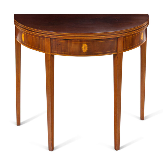 A Federal Satinwood Inlaid Mahogany Flip-Top Table