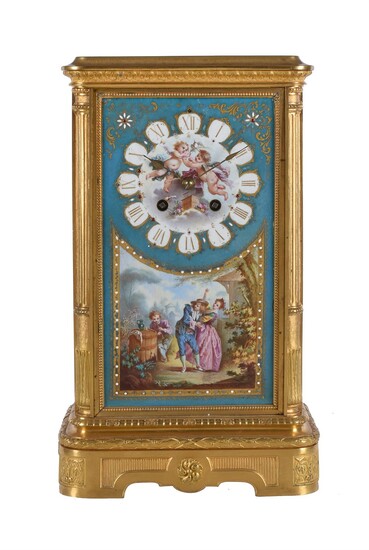 A French Sevres style porcelain and gilt metal mounted mantel clock