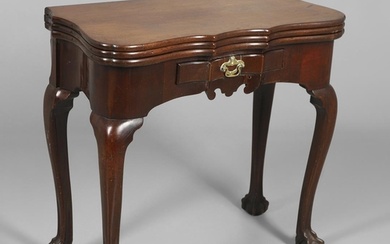 A GEORGE II MAHOGANY DOUBLE FOLD OVER CARD TABLE. possibly I...