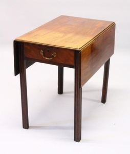 A GEORGE III MAHOGANY PEMBROKE TABLE, with a drawer to