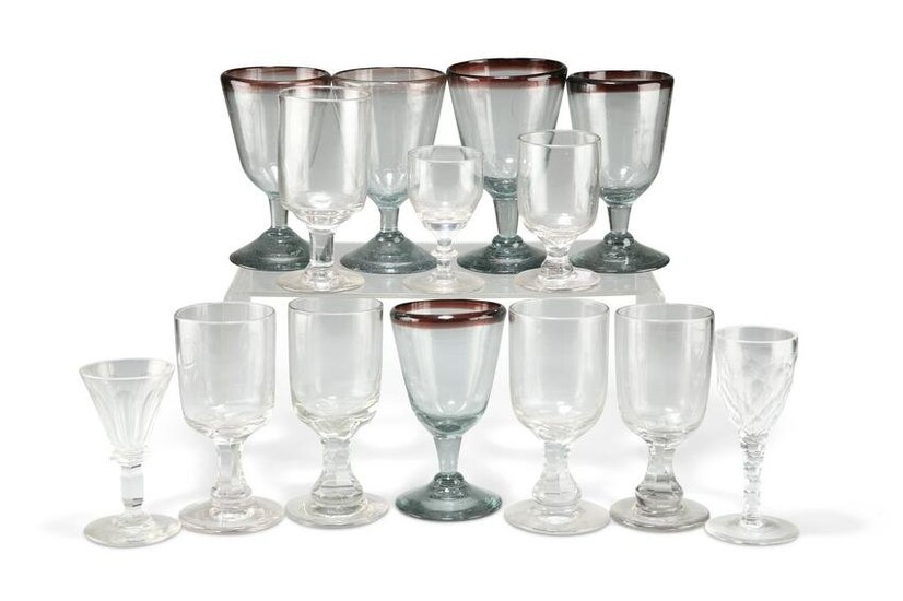 A GROUP OF 19TH CENTURY GLASS, including a set of five