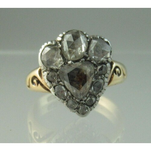 A Georgian diamond crowned heart ring set in 18ct gold with ...