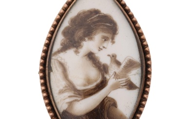 A Georgian navette miniature portrait mourning pendant, circ...