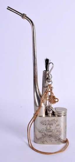 A LATE 19TH CENTURY CHINESE PAKTONG SILVERED OPIUM PIPE