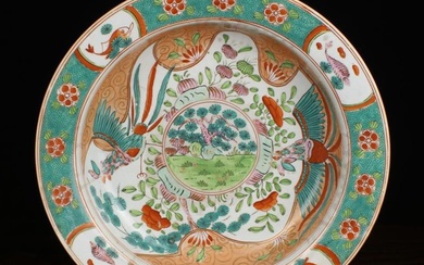 A Large Late 19th Century Chinese Bowl with outflared rim, polychrome enamelled with birds and flowe