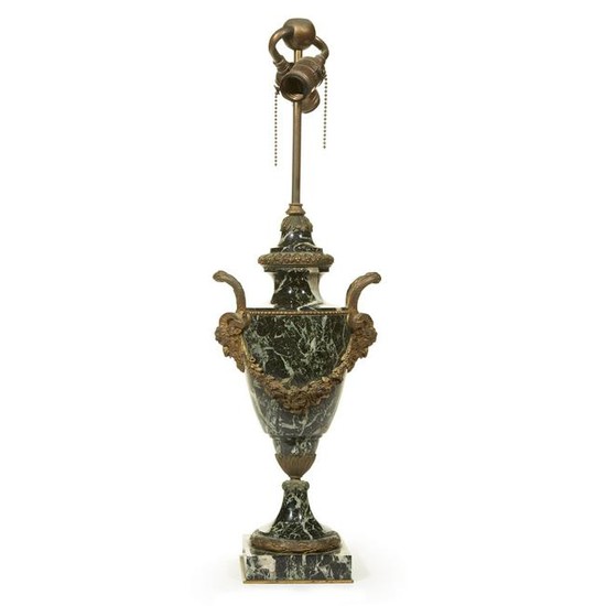 A Louis XVI style green marble and gilt-bronze mounted