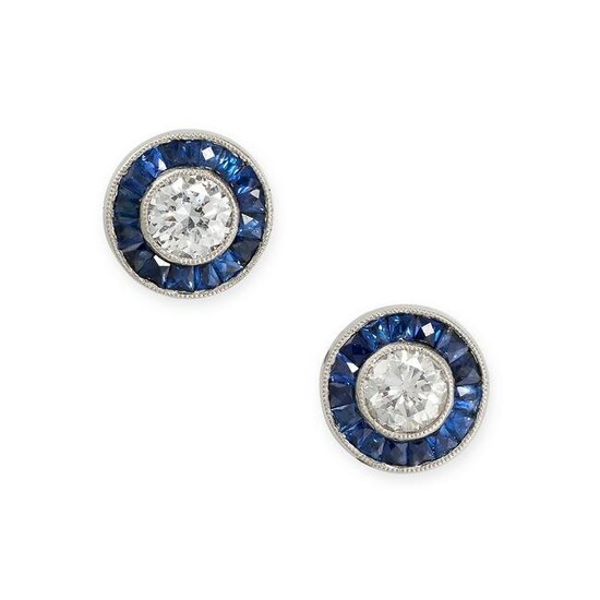 A PAIR OF SAPPHIRE AND DIAMOND TARGET STUD EARRINGS