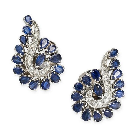 A PAIR OF VINTAGE SAPPHIRE AND DIAMOND CLIP EARRINGS