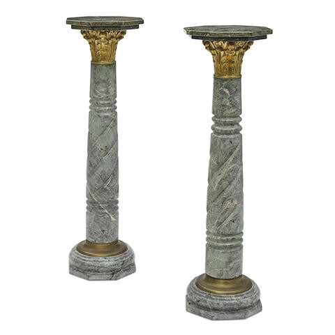 A Pair of Neoclassical Style Gilt Bronze Mounted Marble Pedestals