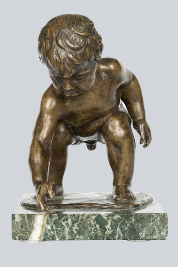 A Patinated Bronze Figure of Playing Boy by August Kraus(1868-1934), Germany 1906.