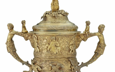 A RARE JAMAICAN SILVER-GILT CUP AND COVER MARK OF CHARLES ALLAN, CIRCA 1745, ASSAY MASTER CHARLES WOOD, REDECORATED AND ADAPTED IN THE WORKSHOP OF EDWARD FARRELL, CIRCA 1820