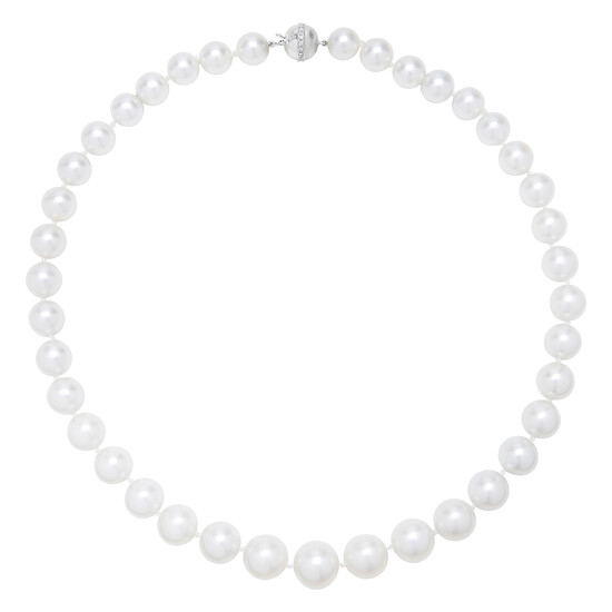 A South Sea Cultured Pearl, Diamond and White Gold Necklace