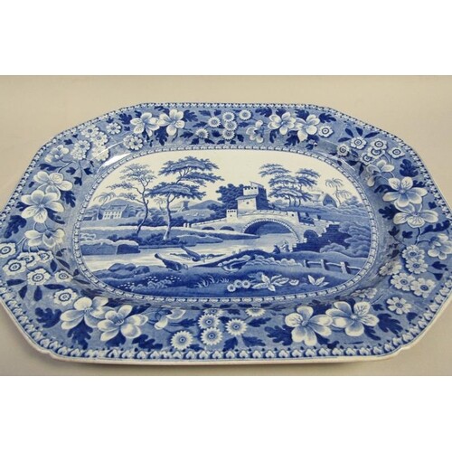 A Spode blue and white pearlware meat dish transfer printed ...