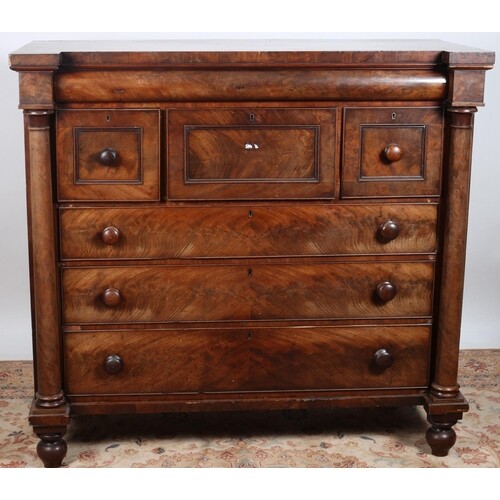 A VICTORIAN MAHOGANY SCOTCH CHEST of inverted breakfront out...