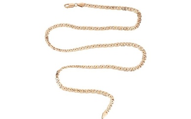 A chain necklace, in a flat double curb link design, measuring 51cm in length, in yellow metal marke