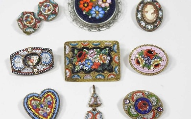 A collection of micro mosaic jewellery, to include brooches and...