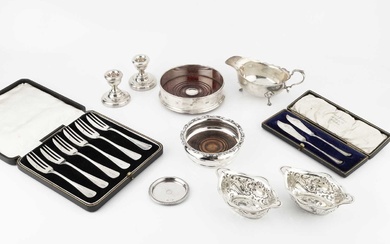 A collection of silver, comprising a pair of late Victorian...