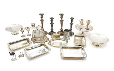 A collection of silver plated items