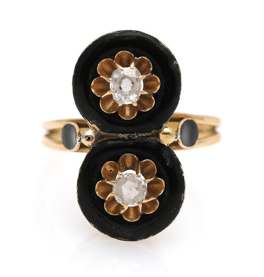 NOT SOLD. A diamond ring set with two diamonds encircled by black enamel, mounted in 18k gold. Size 61. – Bruun Rasmussen Auctioneers of Fine Art