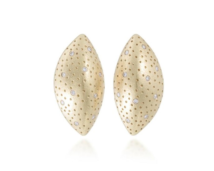 A pair of Boregaard diamond foliate ear clips