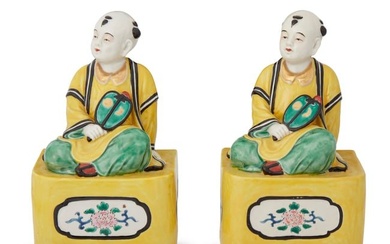 A pair of Chinese Export enameled porcelain figures