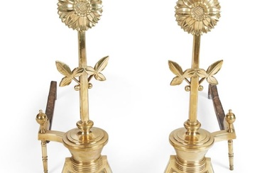 A pair of English Arts & Crafts brass andirons