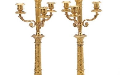 SOLD. A pair of French Empire gilt bronze candelabra, each with four candle holder. Early 19th century. H. 48 cm. (2) – Bruun Rasmussen Auctioneers of Fine Art