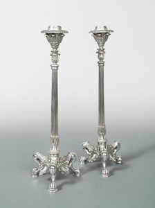A pair of Victorian silver plated cast column