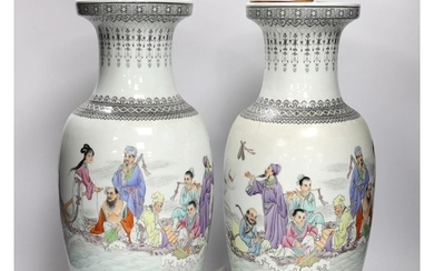 A pair of modern Chinese porcelain vases, converted into lam...