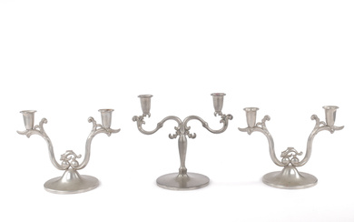 A set of 3 pewter candlesticks, Knut Eriksson & Co, Eskilstuna, 1930s.