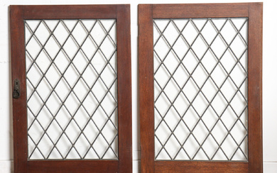 A set of two leaded glass doors in oak frame,...