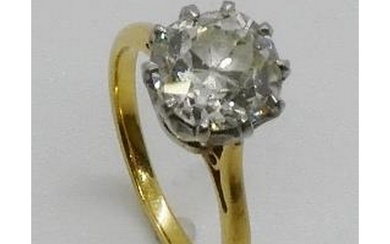 A single stone diamond ring. The lively old European cut di...