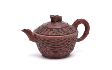 A small Chinese basket-form yixing teapot