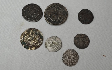 A small collection of early Coinage, two copper Roman Coins, possibly Constantine, a Silver Edward I