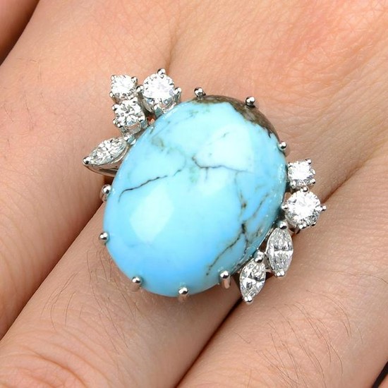 A turquoise and vari-cut diamond cocktail ring.