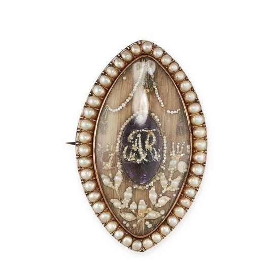AN ANTIQUE PEARL, AMETHYST AND HAIRWORK MOURNING LOCKET