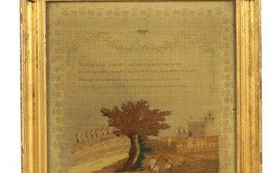 AN EARLY 19TH CENTURY SAMPLER with stump work panel