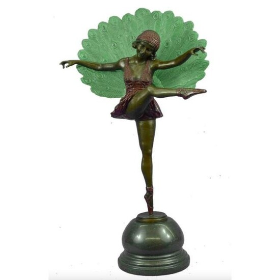 After Pellier, Art Deco Style Peacock Dancer Bronze