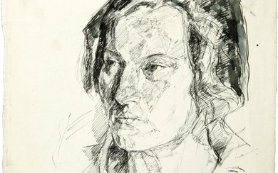 Alberto Giacometti - Borgonovo 1901 - 1966 Chur - Portrait d'Ottilia (recto) - Esquisse de copie d'après une crucifixion (verso)