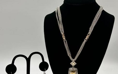 Alwand Vahan 18k Gold 14K Gold and Sterling Pendant Necklace and Earring Set