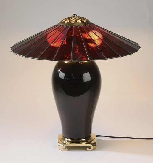 Amethyst glass table lamp, 19"h