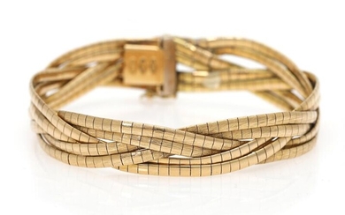 NOT SOLD. An 18k six strand knittet italian gold bracelet with a partly satin finish. Witdh app. 13 mm. L. app. 19 cm. Weight app. 39 g. – Bruun Rasmussen Auctioneers of Fine Art