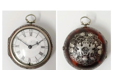An 18th century silver pair cased pocket watch, the enamel d...